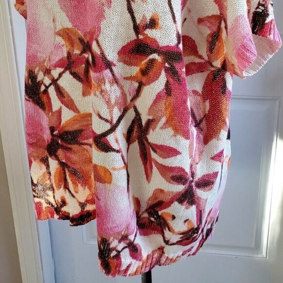 Chicos Pink Floral Cherry Blossom Print Netting Spring Summer Blouse Top Size 2 - Picture 5 of 13